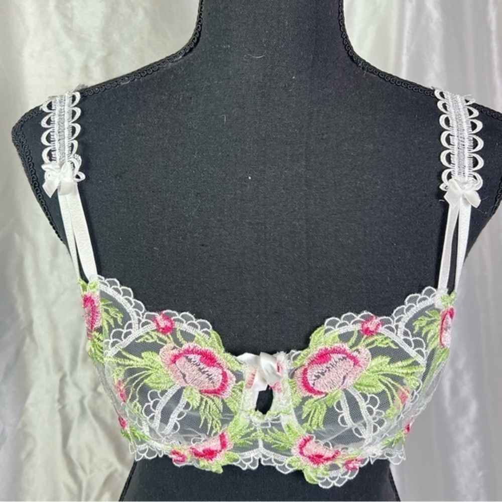 Romantic Sheer White Floral Lace Bra – XS/S – Cottagecore Lingerie